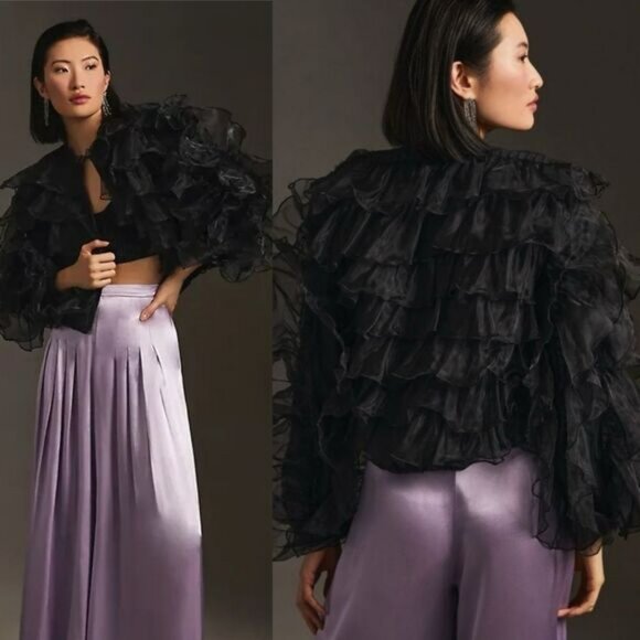 Anthropologie Jackets & Blazers - ANTHROPOLOGIEEva Franco Ruffled Organza Bomber Jacket